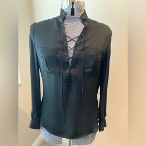 Haute Hippie 100% silk lace-up blouse